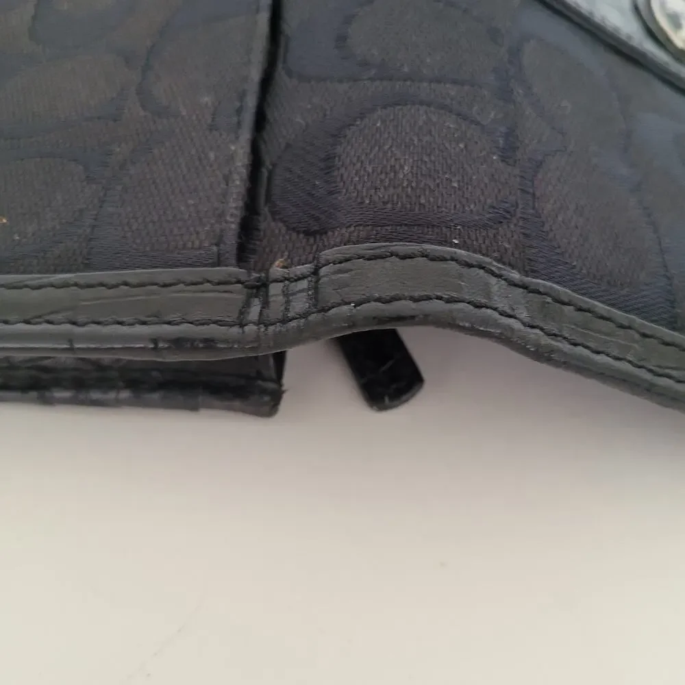 COACH Signature C Black Canvas Faux Leather‎ Bifold Continental Wallet Women's